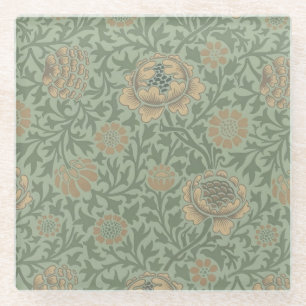 William Morris Grafton Floral Pattern Sage Green Glass Coaster