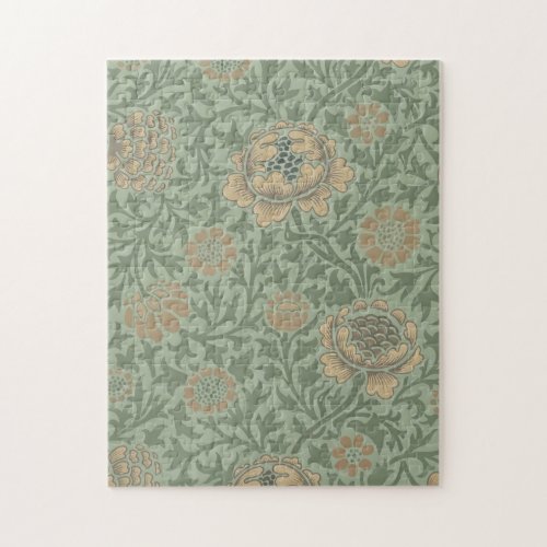 William Morris Grafton Floral Pattern Sage Green  Jigsaw Puzzle