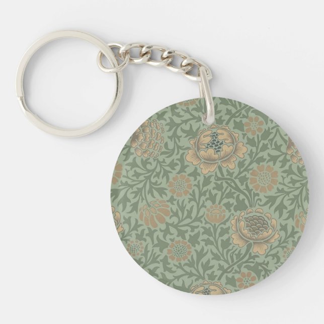 William Morris Grafton Floral Pattern Sage Green  Keychain (Front)
