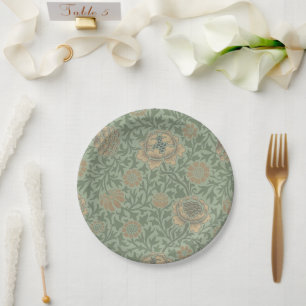 William Morris Grafton Floral Pattern Sage Green Paper Plates
