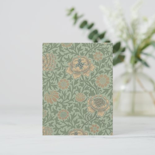 William Morris Grafton Floral Pattern Sage Green  Postcard