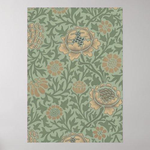William Morris Grafton Floral Pattern Sage Green  Poster