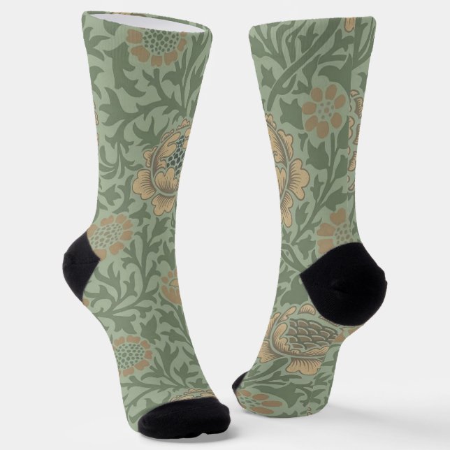 William Morris Grafton Floral Pattern Sage Green  Socks (Angled)
