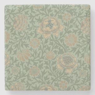 William Morris Grafton Floral Pattern Sage Green Stone Coaster