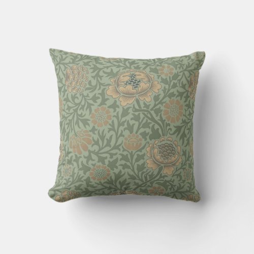William Morris Grafton Floral Pattern Sage Green  Throw Pillow