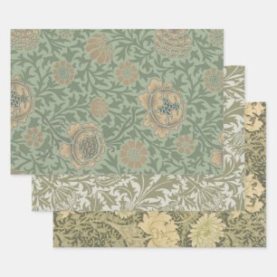 William Morris Grafton Floral Pattern Sage Green Wrapping Paper Sheets