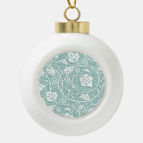 William Morris Grape Pattern Teal Ceramic Ball Christmas Ornament