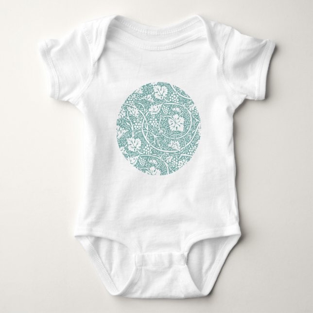 William Morris Grape Pattern Teal Turquoise Baby Bodysuit (Front)