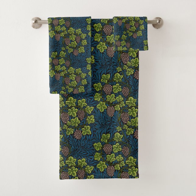William Morris Grape & Vine Red Green Blue Bath Towel Set (Insitu)