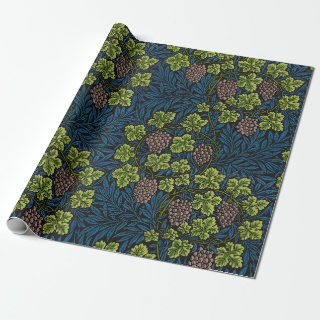 William Morris Grape & Vine Red Green Blue Wrapping Paper (Unrolled)