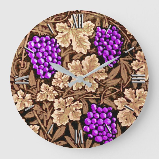 William Morris Grapevine, Brown and Purple Large Clock (Front)