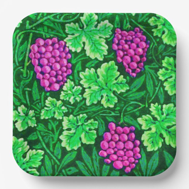 William Morris Grapevine, Magenta and Green Paper Plates (Front)