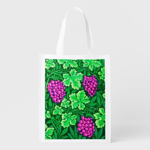 William Morris Grapevine Magenta and Green Reusable Grocery Bag