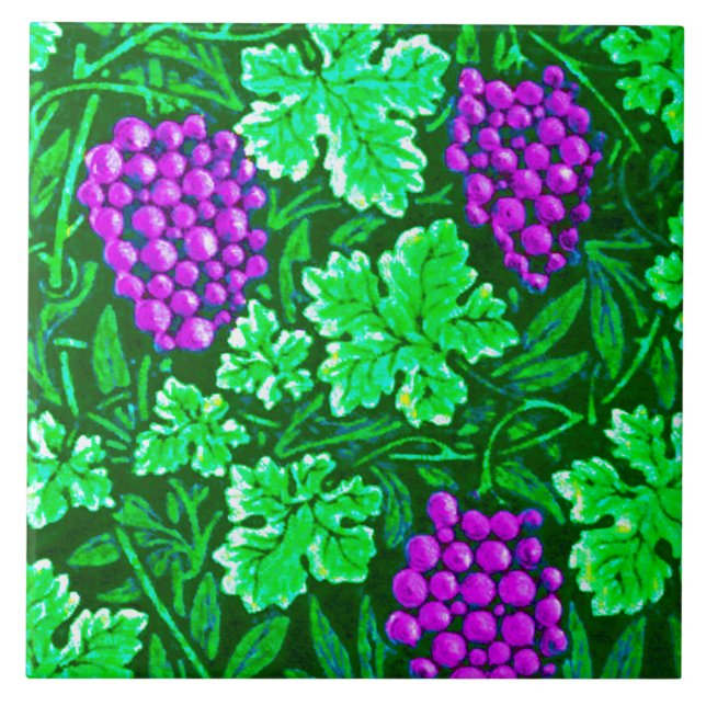 William Morris Grapevine, Purple and Green Ceramic Tile (Front)