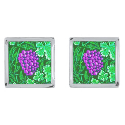 William Morris Grapevine Purple and Green Silver Cufflinks
