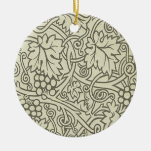 William Morris gray green Grape Vine Pattern Ceramic Ornament