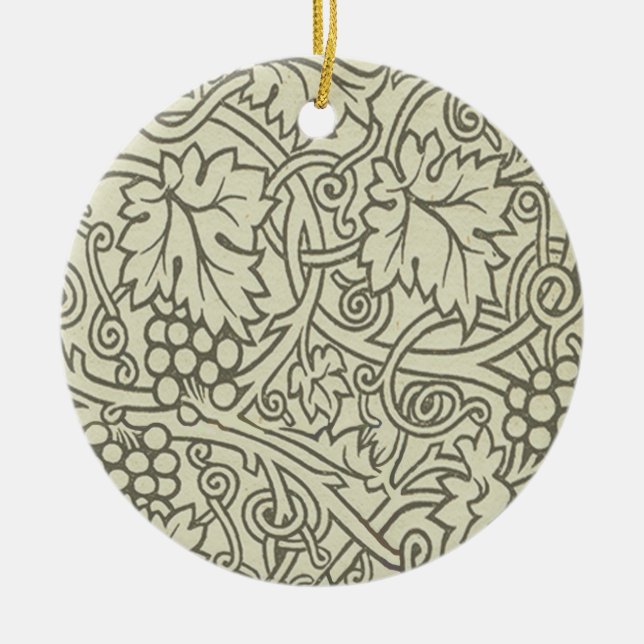 William Morris gray green Grape Vine Pattern Ceramic Ornament (Front)