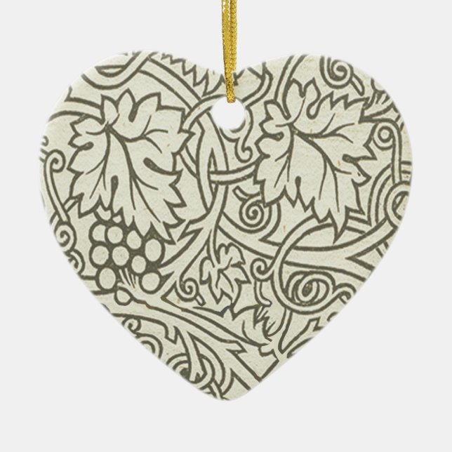 William Morris gray green Grape Vine Pattern Ceramic Ornament (Front)