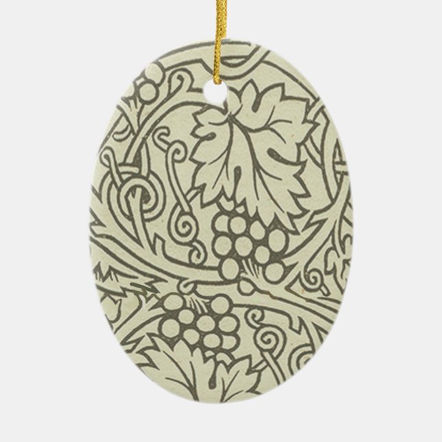 William Morris gray green Grape Vine Pattern Ceramic Ornament (Front)