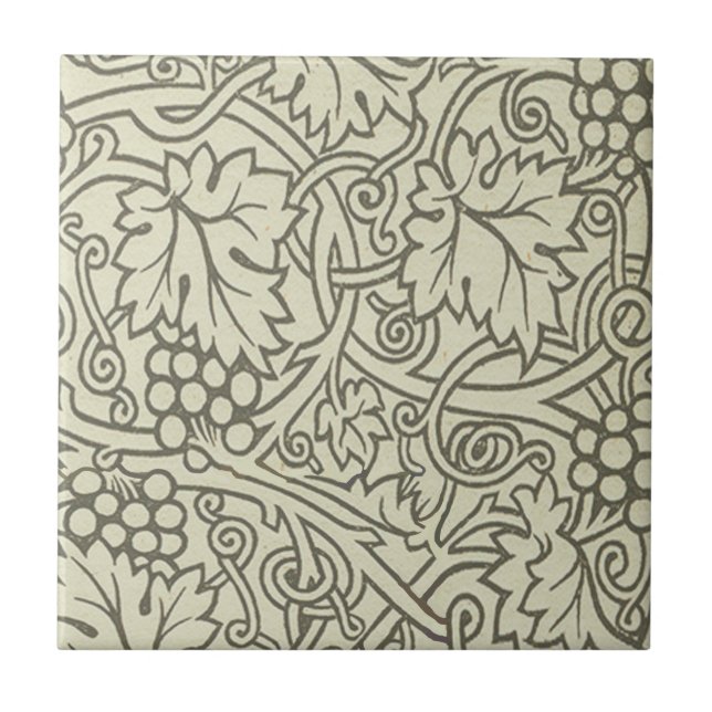 William Morris gray green Grape Vine Pattern Ceramic Tile (Front)