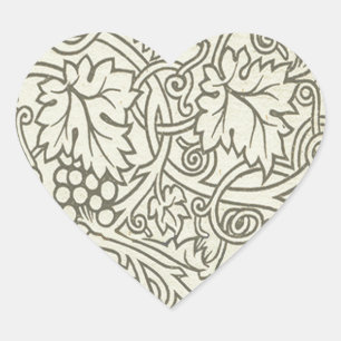 William Morris gray green Grape Vine Pattern Heart Sticker