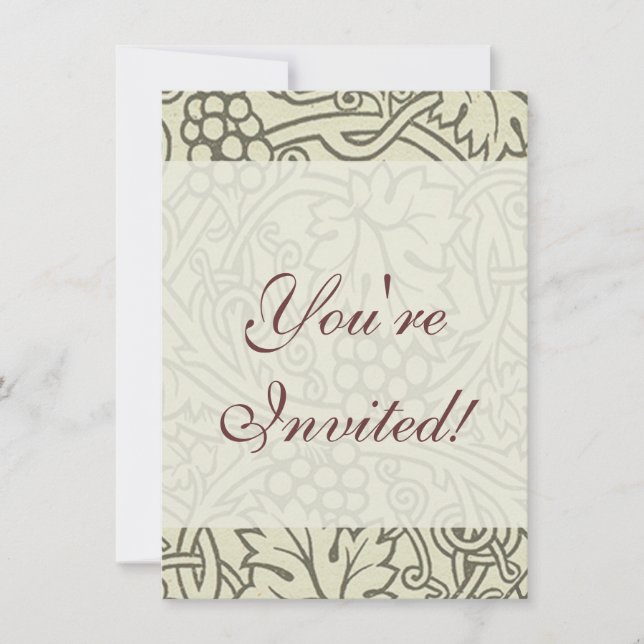 William Morris gray green Grape Vine Pattern Invitation (Front)