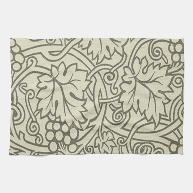 William Morris gray green Grape Vine Pattern Kitchen Towel (Horizontal)