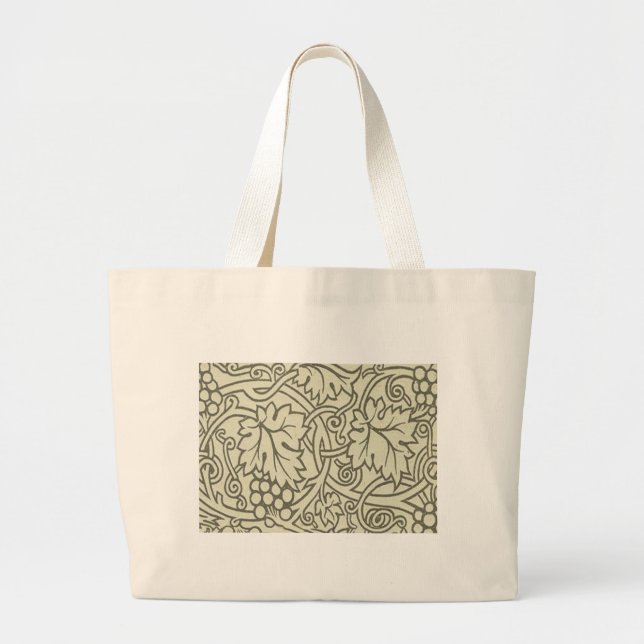 William Morris gray green Grape Vine Pattern Large Tote Bag (Front)