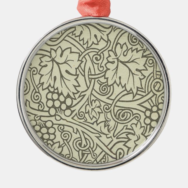 William Morris gray green Grape Vine Pattern Metal Ornament (Front)