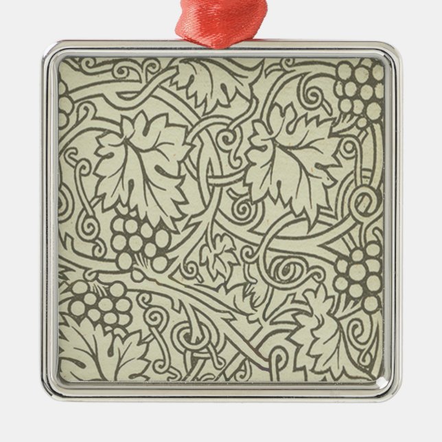 William Morris gray green Grape Vine Pattern Metal Ornament (Front)