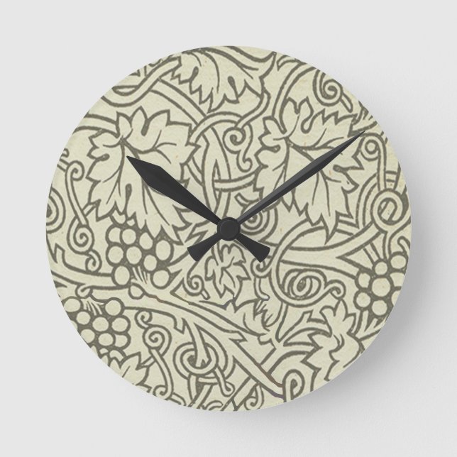 William Morris gray green Grape Vine Pattern Round Clock (Front)