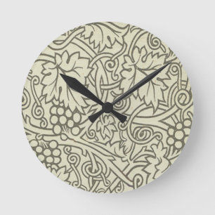 William Morris gray green Grape Vine Pattern Round Clock