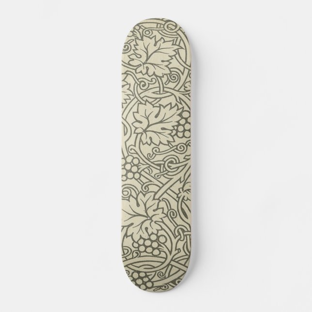 William Morris gray green Grape Vine Pattern Skateboard Deck (Front)