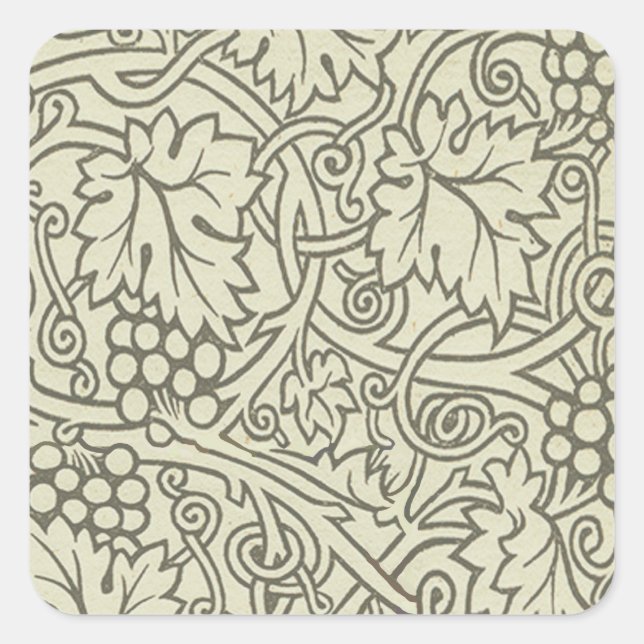 William Morris gray green Grape Vine Pattern Square Sticker (Front)