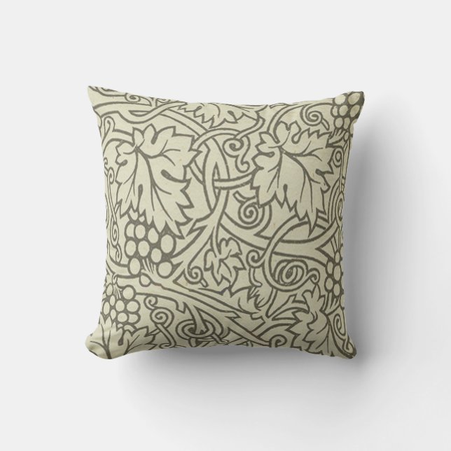 William Morris gray green Grape Vine Pattern Throw Pillow (Front)