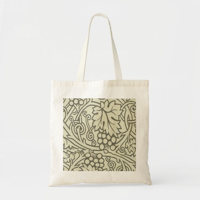 William Morris gray green Grape Vine Pattern Tote Bag (Front)