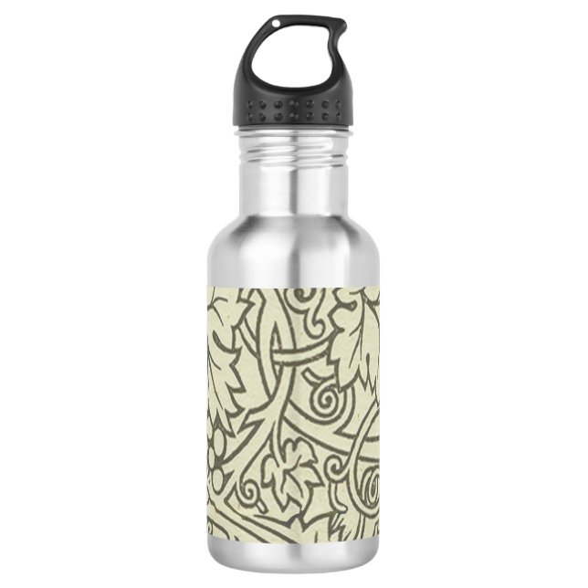 William Morris gray green Grape Vine Pattern Water Bottle (Front)