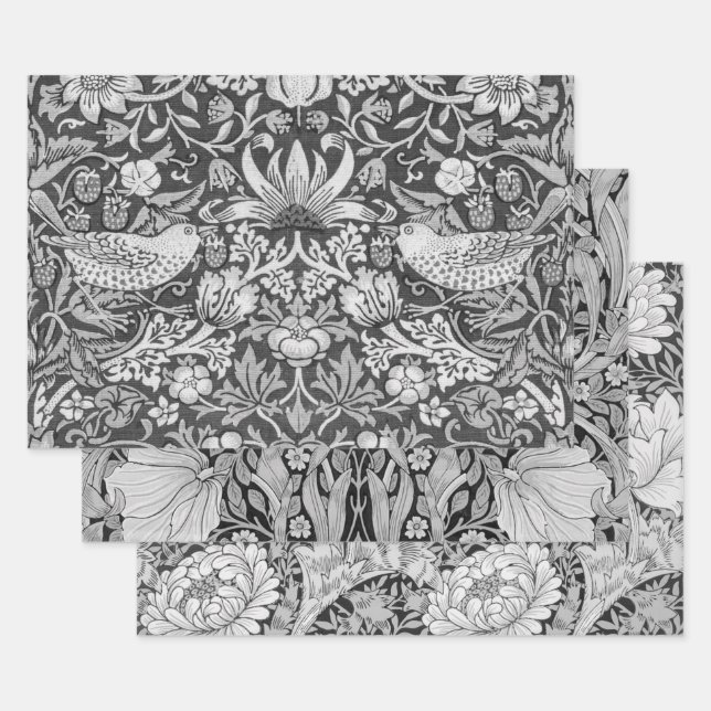 William Morris, Gray Monotone Wrapping Paper Sheets (Set)