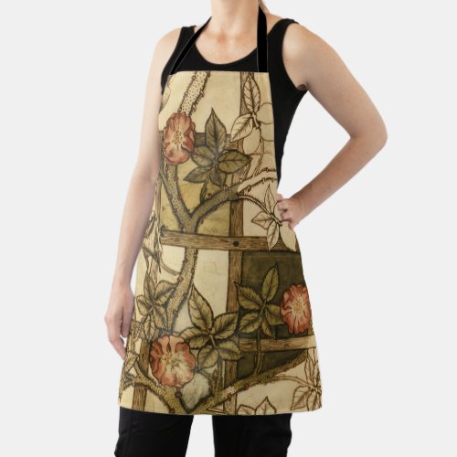 William Morris Green and Beige Flowers and Birds Apron