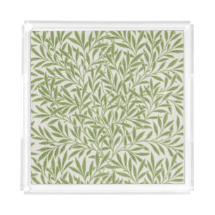 William Morris Green Floral Botanical Pattern Acrylic Tray