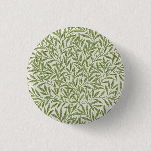 William Morris Green Floral Botanical Pattern Button (Front)