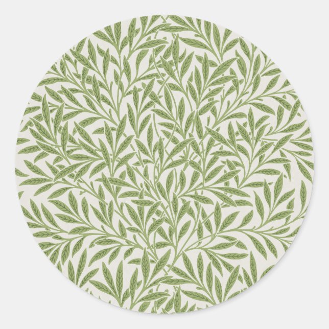 William Morris Green Floral Botanical Pattern Classic Round Sticker (Front)