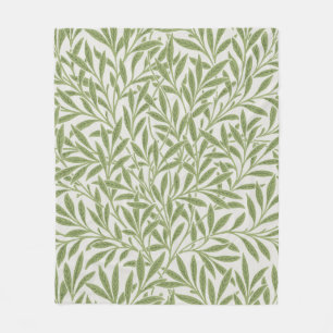 William Morris Green Floral Botanical Pattern Fleece Blanket