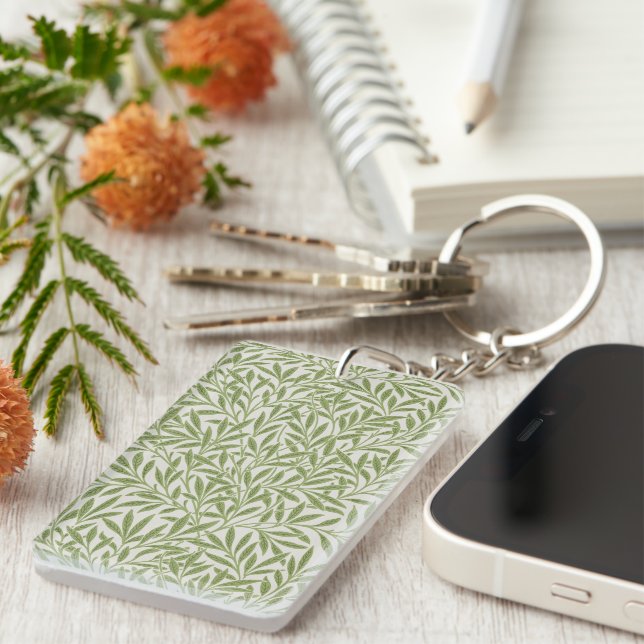 William Morris Green Floral Botanical Pattern Keychain (Front Right)
