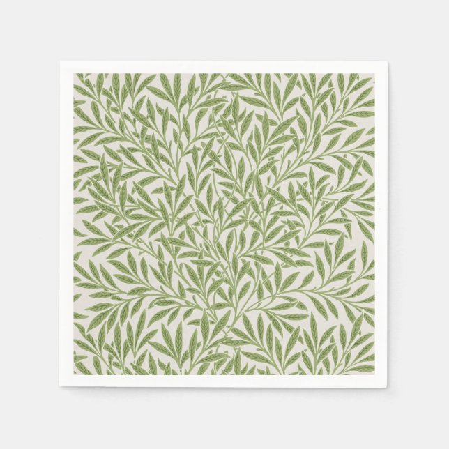 William Morris Green Floral Botanical Pattern Napkins (Front)