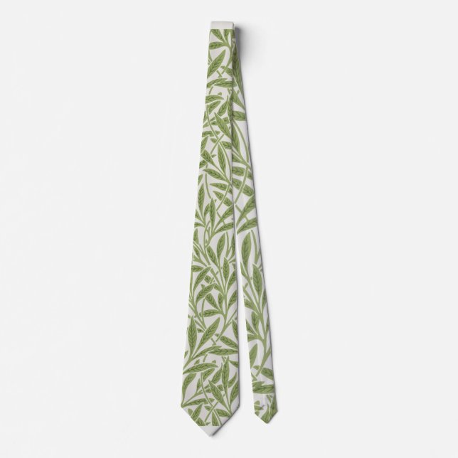 William Morris Green Floral Botanical Pattern Neck Tie (Front)