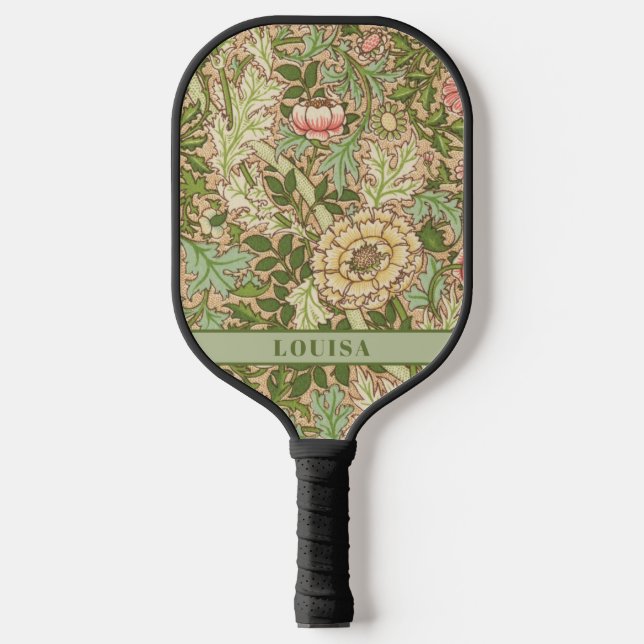 William Morris Green Floral   Pickleball Paddle (Front)