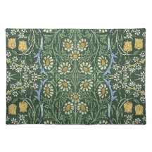 William Morris Green Floral Vintage White Daisies