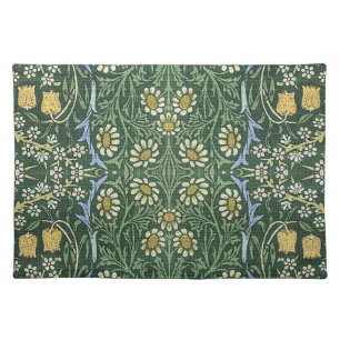 William Morris Green Floral Vintage White Daisies Cloth Placemat