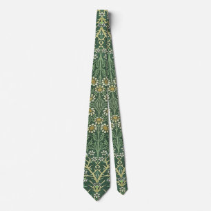 William Morris Green Floral Vintage White Daisies Neck Tie
